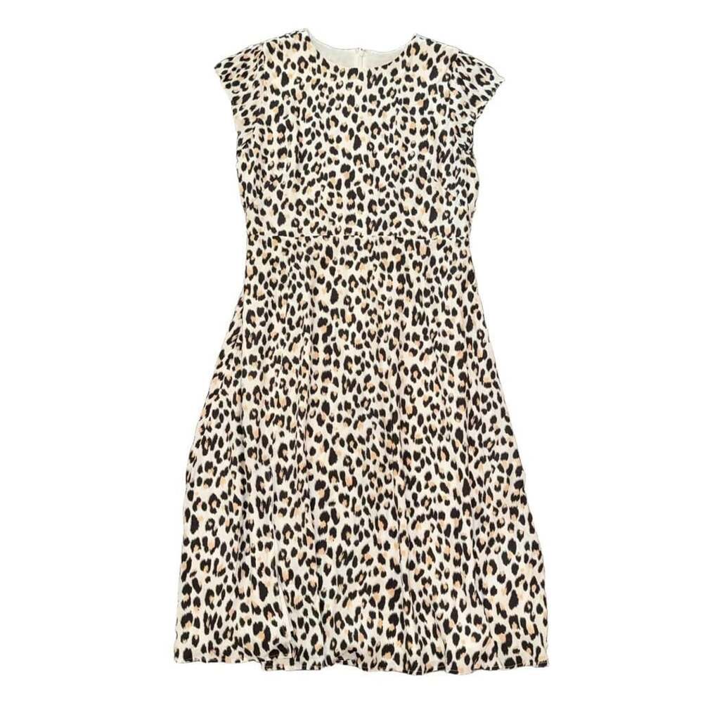 LOFT Women’s Midi Dress Leopard Print Size 12 Crew Neck Zip Back